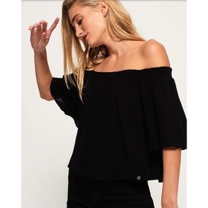 OLIVACEOUS Off the Shoulder Smocked Top